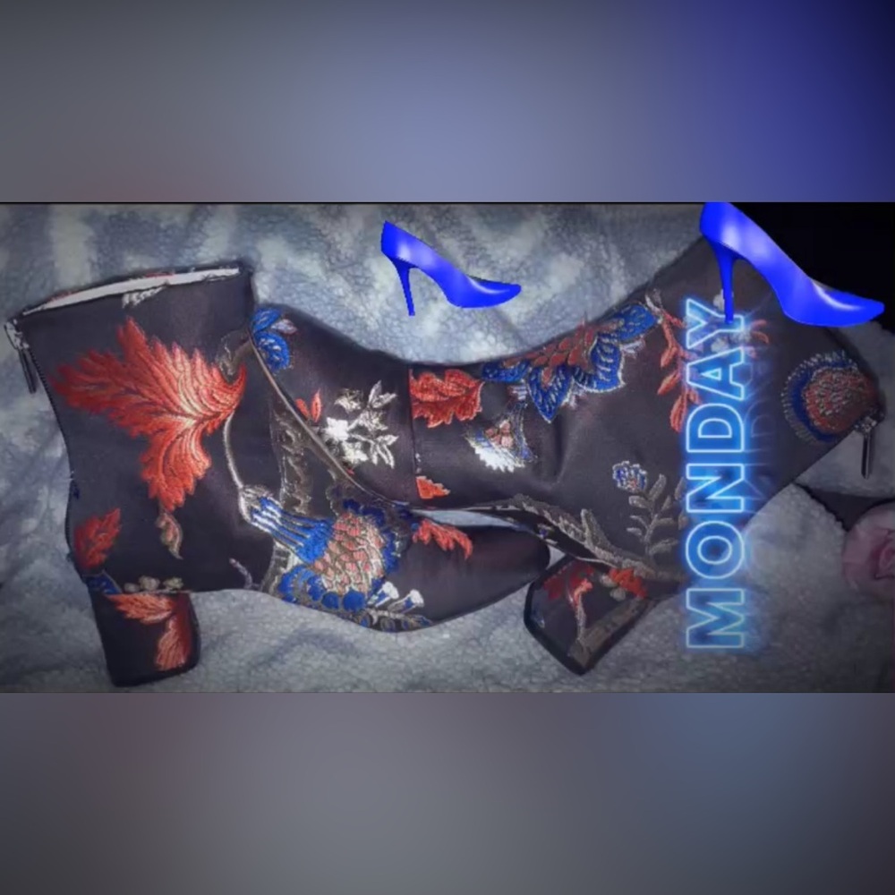 Zara Basic Collection Satin Floral Embroidered Ankle Boots